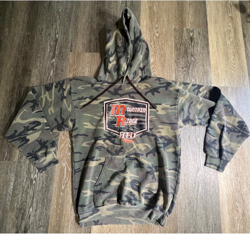 Port & Company Hoodie Mens Medium Green Camo Mountain Ridge ATV Park Graphic